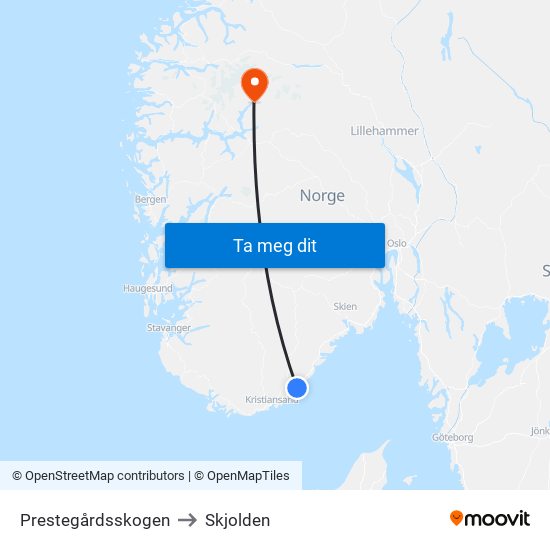 Prestegårdsskogen to Skjolden map