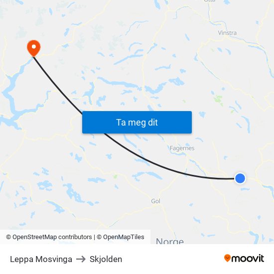 Leppa Mosvinga to Skjolden map