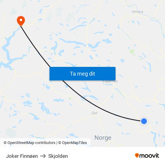 Joker Finnøen to Skjolden map