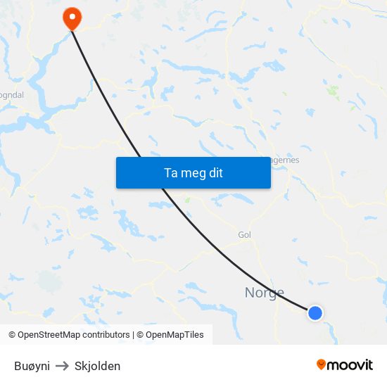 Buøyni to Skjolden map