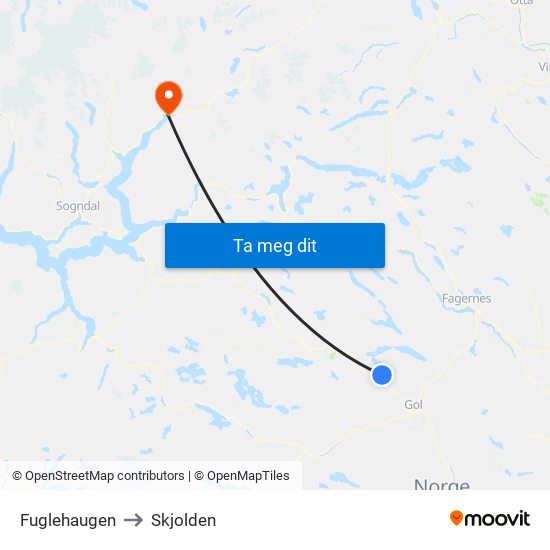 Fuglehaugen to Skjolden map