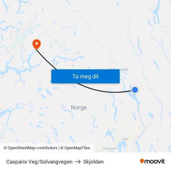 Casparis Veg/Solvangvegen to Skjolden map