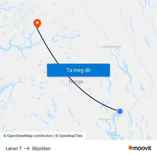 Løren T to Skjolden map