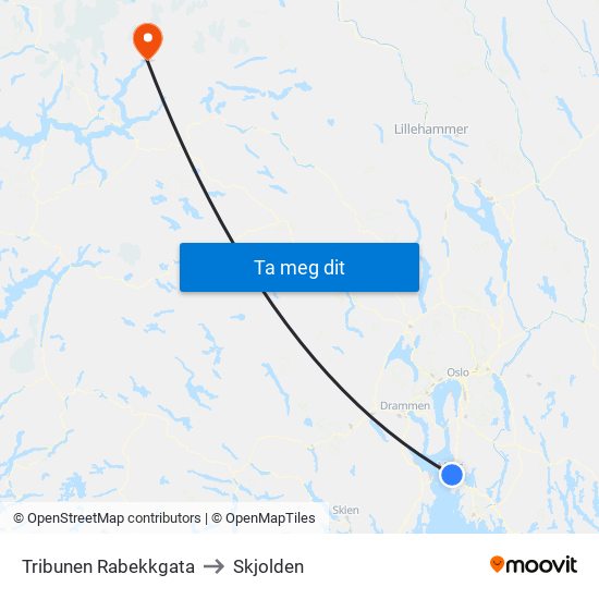 Tribunen Rabekkgata to Skjolden map