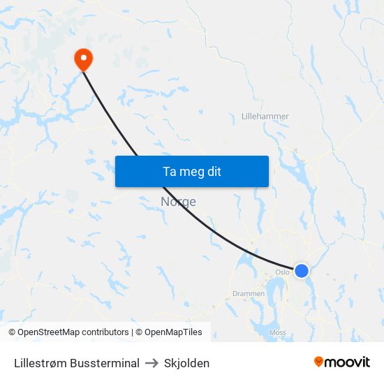 Lillestrøm Bussterminal to Skjolden map