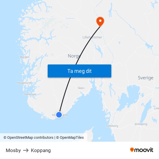 Mosby to Koppang map