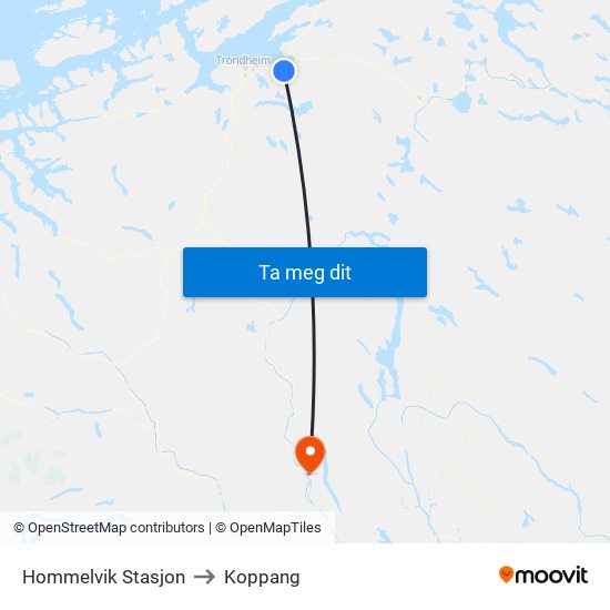 Hommelvik Stasjon to Koppang map