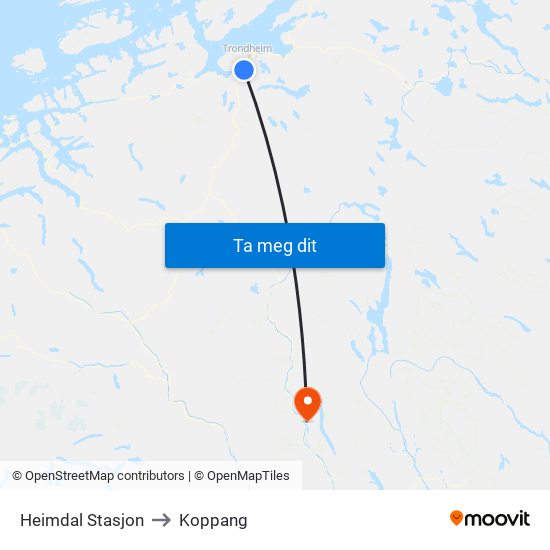 Heimdal Stasjon to Koppang map