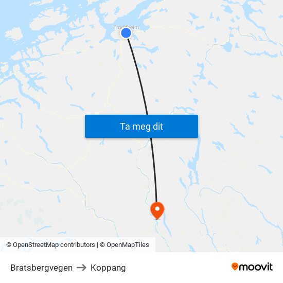 Bratsbergvegen to Koppang map