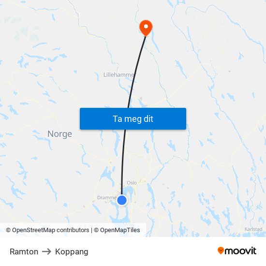 Ramton to Koppang map