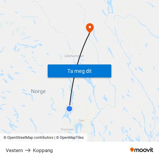 Vestern to Koppang map