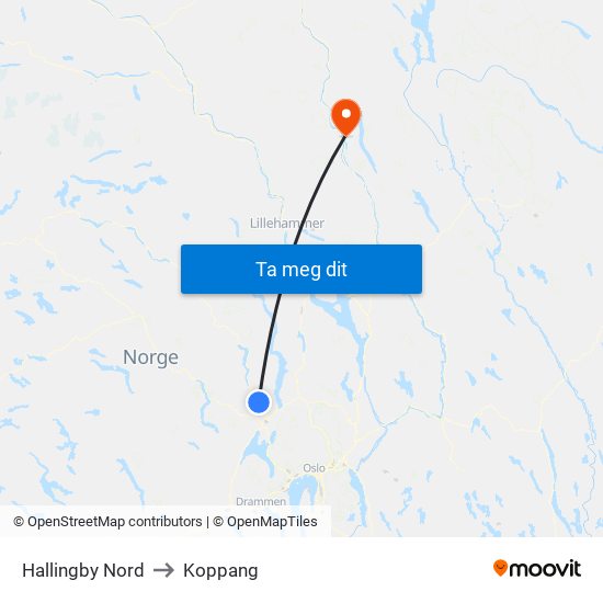 Hallingby Nord to Koppang map