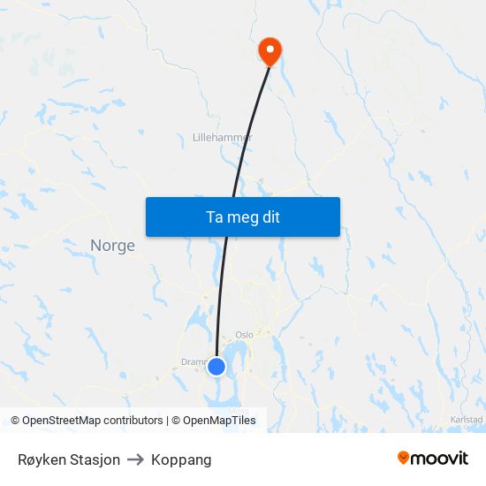 Røyken Stasjon to Koppang map