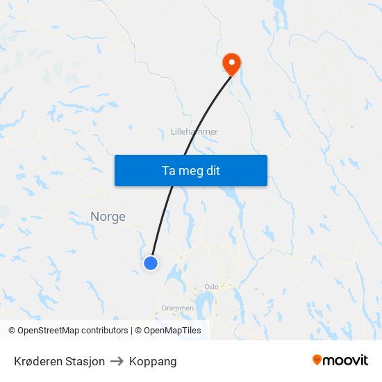 Krøderen Stasjon to Koppang map