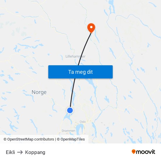 Eikli to Koppang map