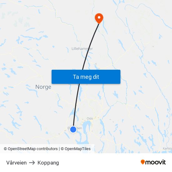 Vårveien to Koppang map