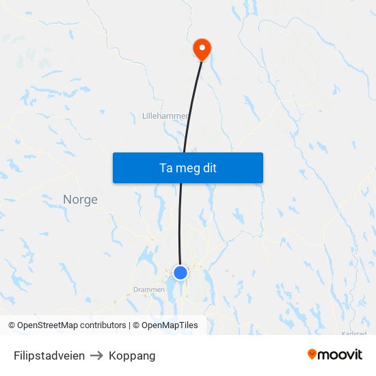 Filipstadveien to Koppang map