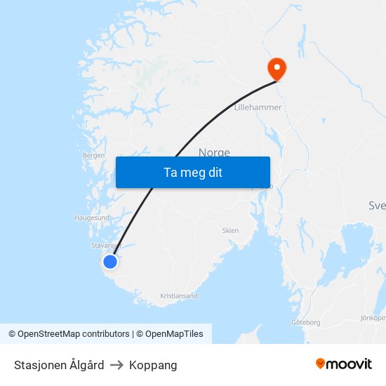 Stasjonen Ålgård to Koppang map