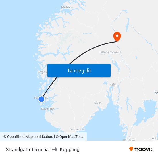 Strandgata Terminal to Koppang map