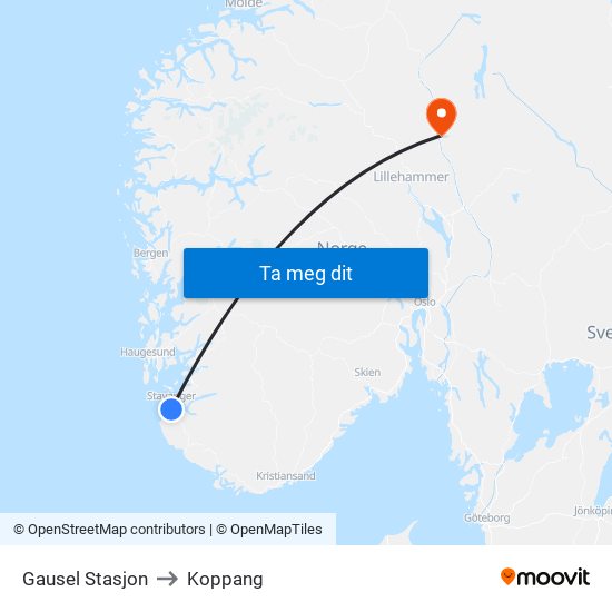 Gausel Stasjon to Koppang map