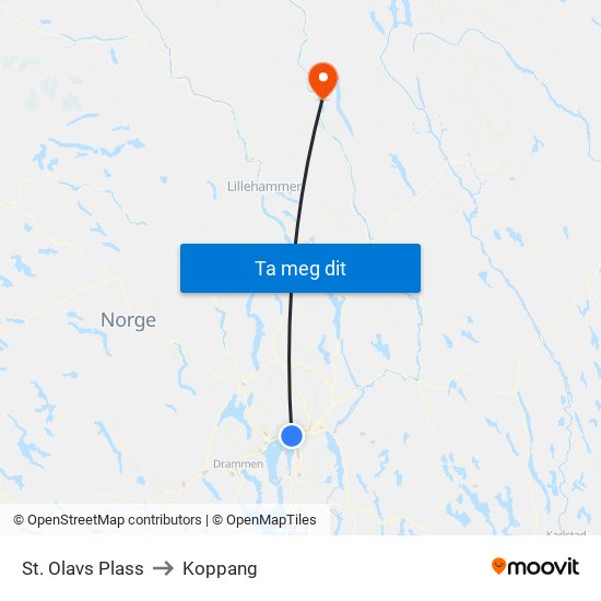 St. Olavs Plass to Koppang map