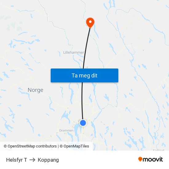 Helsfyr T to Koppang map