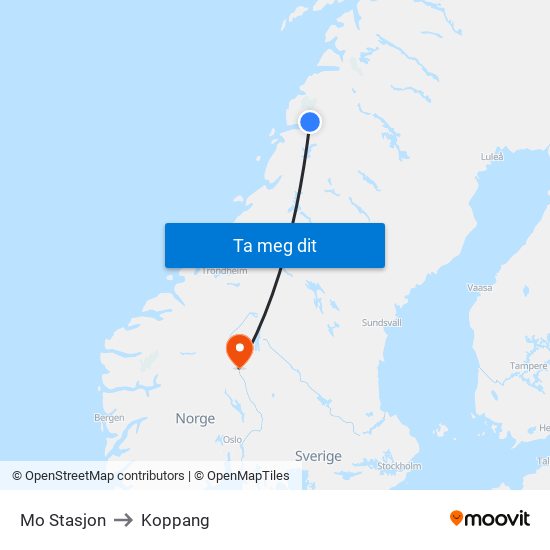 Mo Stasjon to Koppang map