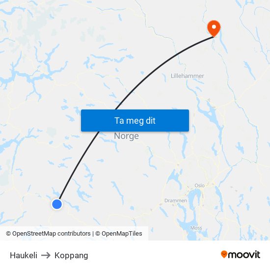 Haukeli to Koppang map