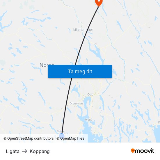 Ligata to Koppang map