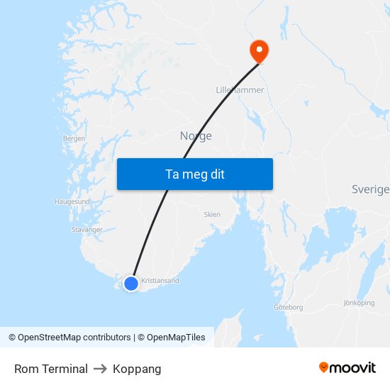 Rom Terminal to Koppang map