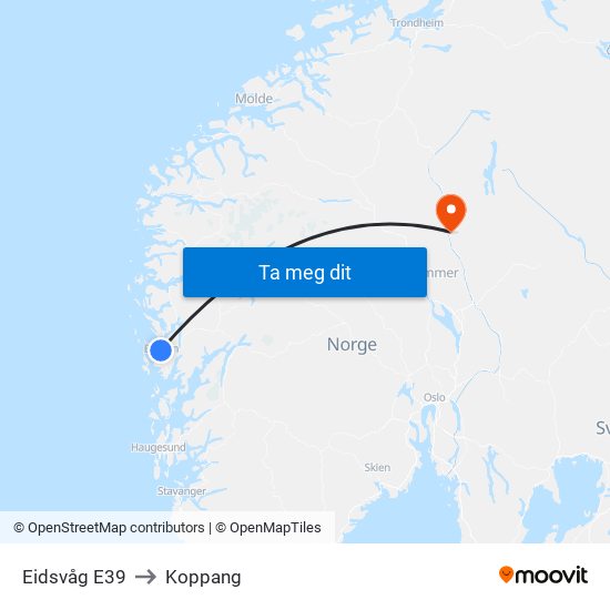 Eidsvåg E39 to Koppang map