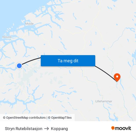 Stryn Rutebilstasjon to Koppang map