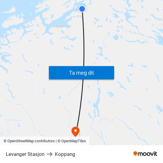 Levanger Stasjon to Koppang map