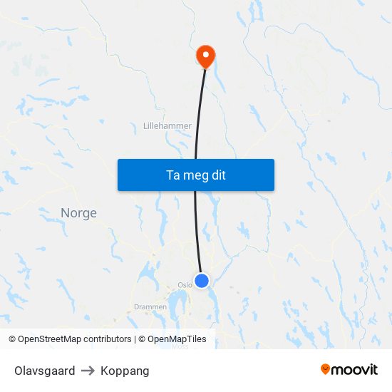 Olavsgaard to Koppang map