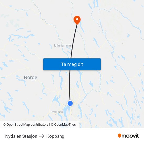 Nydalen Stasjon to Koppang map