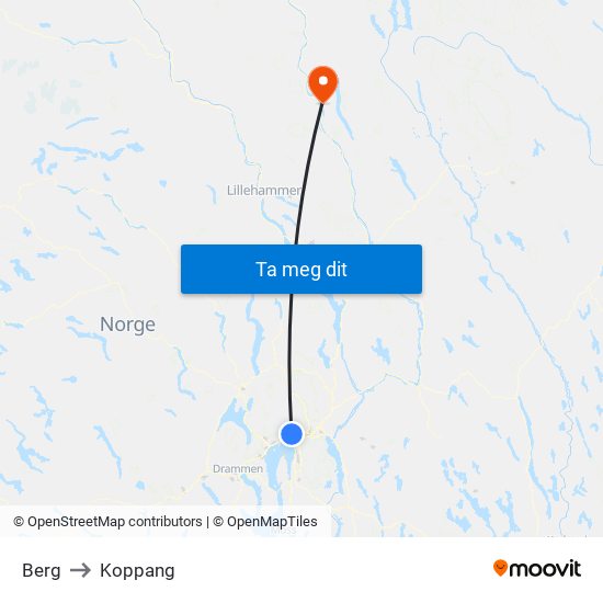 Berg to Koppang map