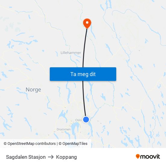 Sagdalen Stasjon to Koppang map