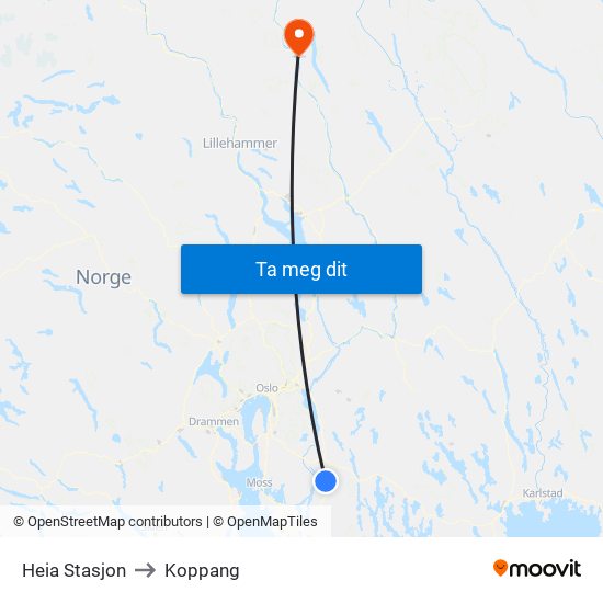 Heia Stasjon to Koppang map