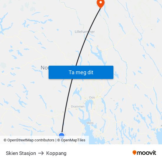 Skien Stasjon to Koppang map