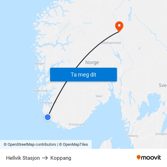 Hellvik Stasjon to Koppang map