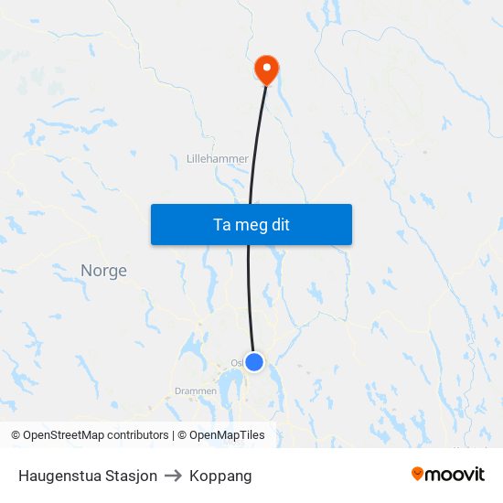 Haugenstua Stasjon to Koppang map