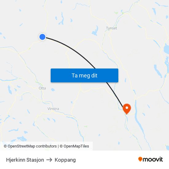Hjerkinn Stasjon to Koppang map