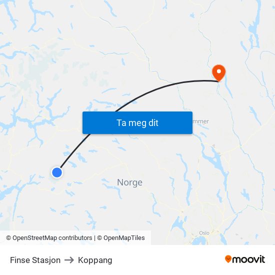 Finse Stasjon to Koppang map