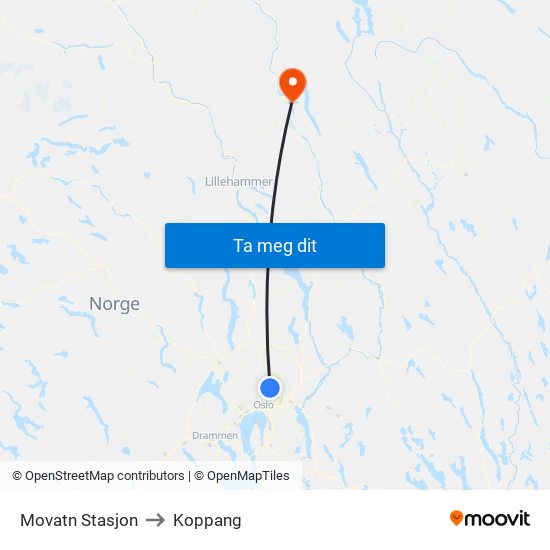 Movatn Stasjon to Koppang map