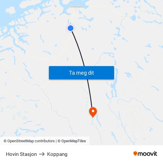 Hovin Stasjon to Koppang map