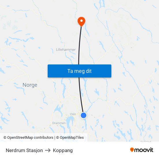 Nerdrum Stasjon to Koppang map
