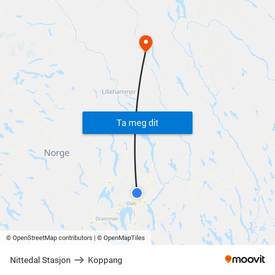 Nittedal Stasjon to Koppang map
