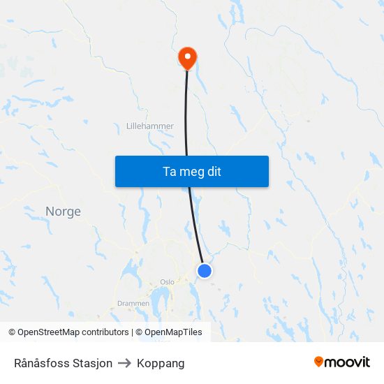 Rånåsfoss Stasjon to Koppang map