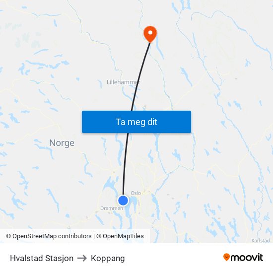 Hvalstad Stasjon to Koppang map