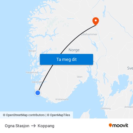 Ogna Stasjon to Koppang map